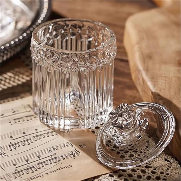 2 Pack Qtip Holder Glass Apothecary Jars with Lids, Clear - Picture 4 of 6